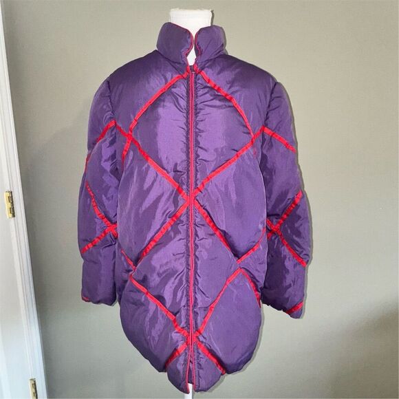 Vintage Bill Blass 1980 1990 Iconic Puffer Jacket Size 8 Purple Red Winter Coat - Picture 1 of 11